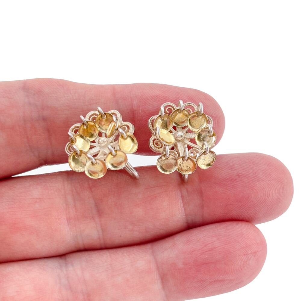 Vintage Silver 830 Gold Tone Disc Dangle Screwback Earrings